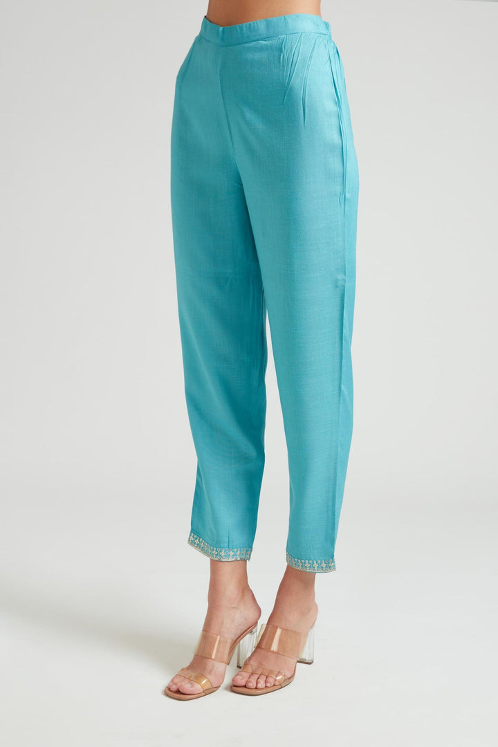 Neerus Blue cotton kurta set salwar kameez - detail view 1