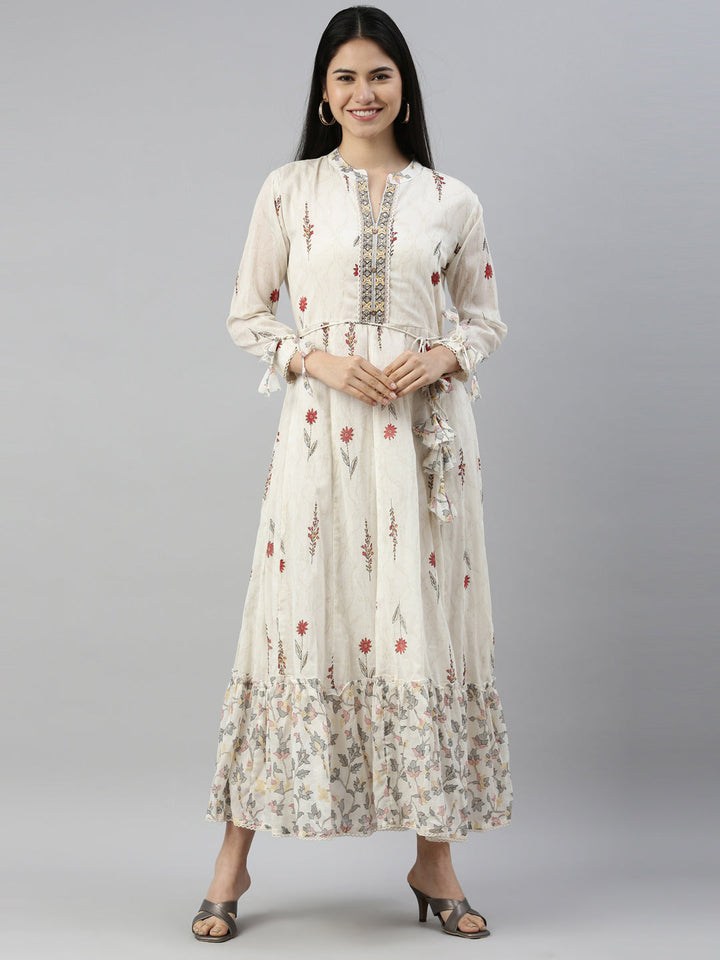 Neerus Maroon cotton solid kurti maxi silhouette - front view