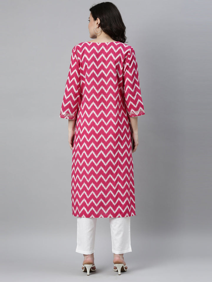 Neerus Pink cotton solid kurta - detail view 4