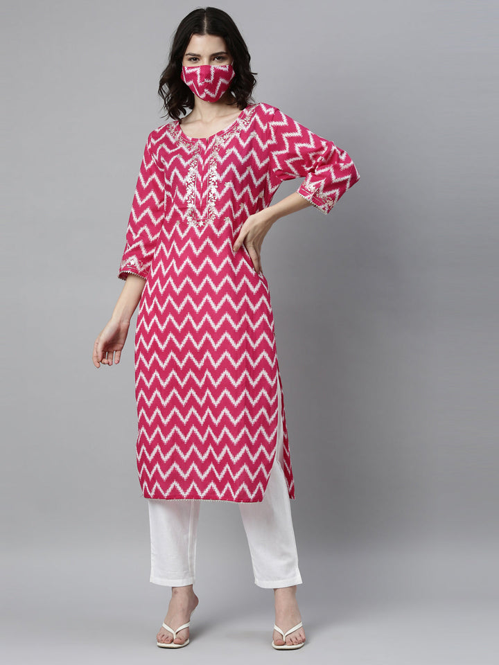Neerus Pink cotton solid kurta - detail view 6