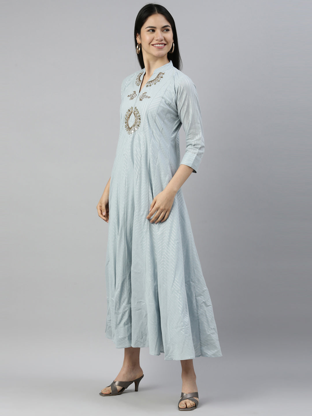 Neerus Grey woven straight kurti - side view