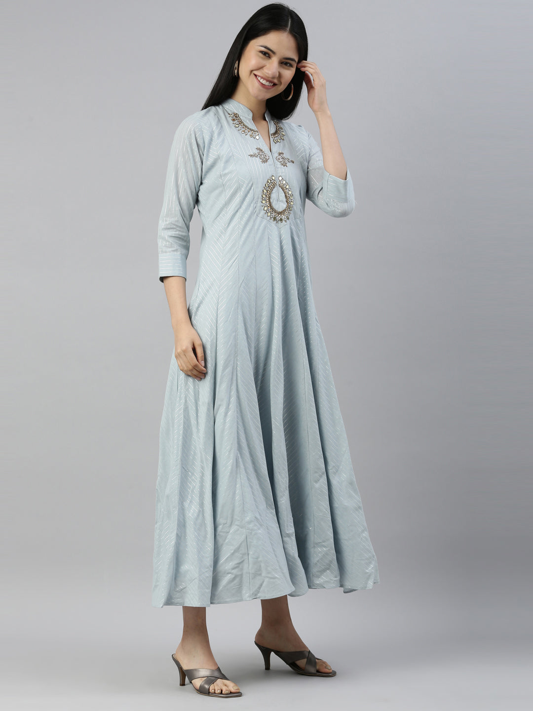 Neerus Grey woven straight kurti - detail view 1