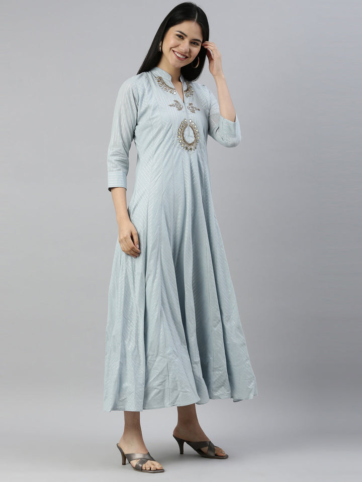 Neerus Grey woven straight kurti - detail view 1