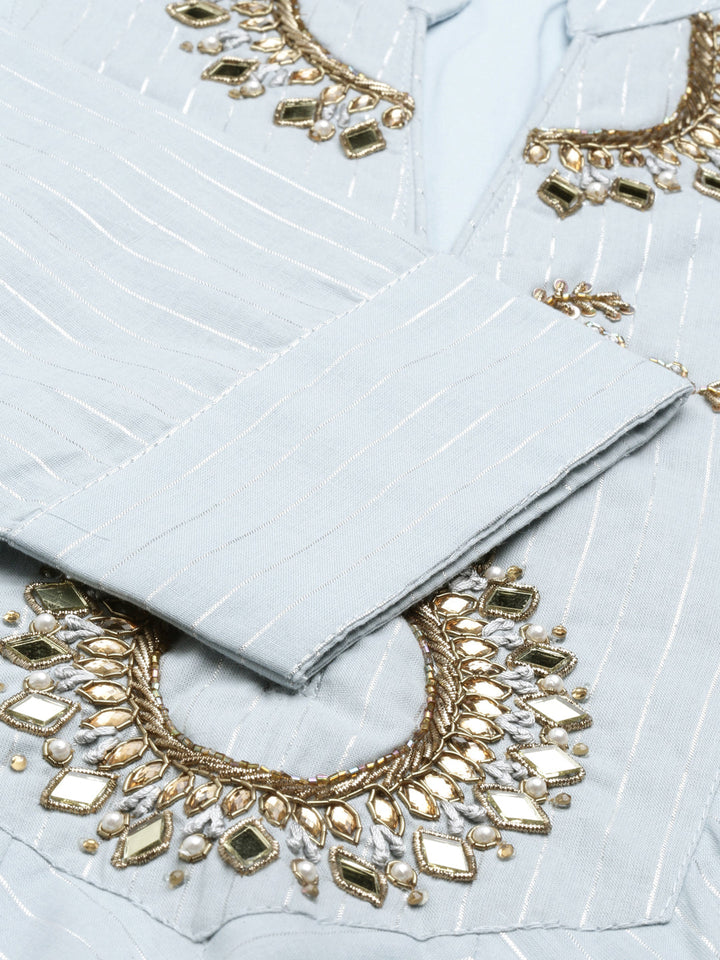 Neerus Grey woven straight kurti - detail view 4