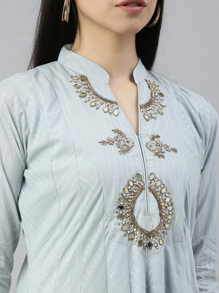 Neerus Grey woven straight kurti - detail view 6
