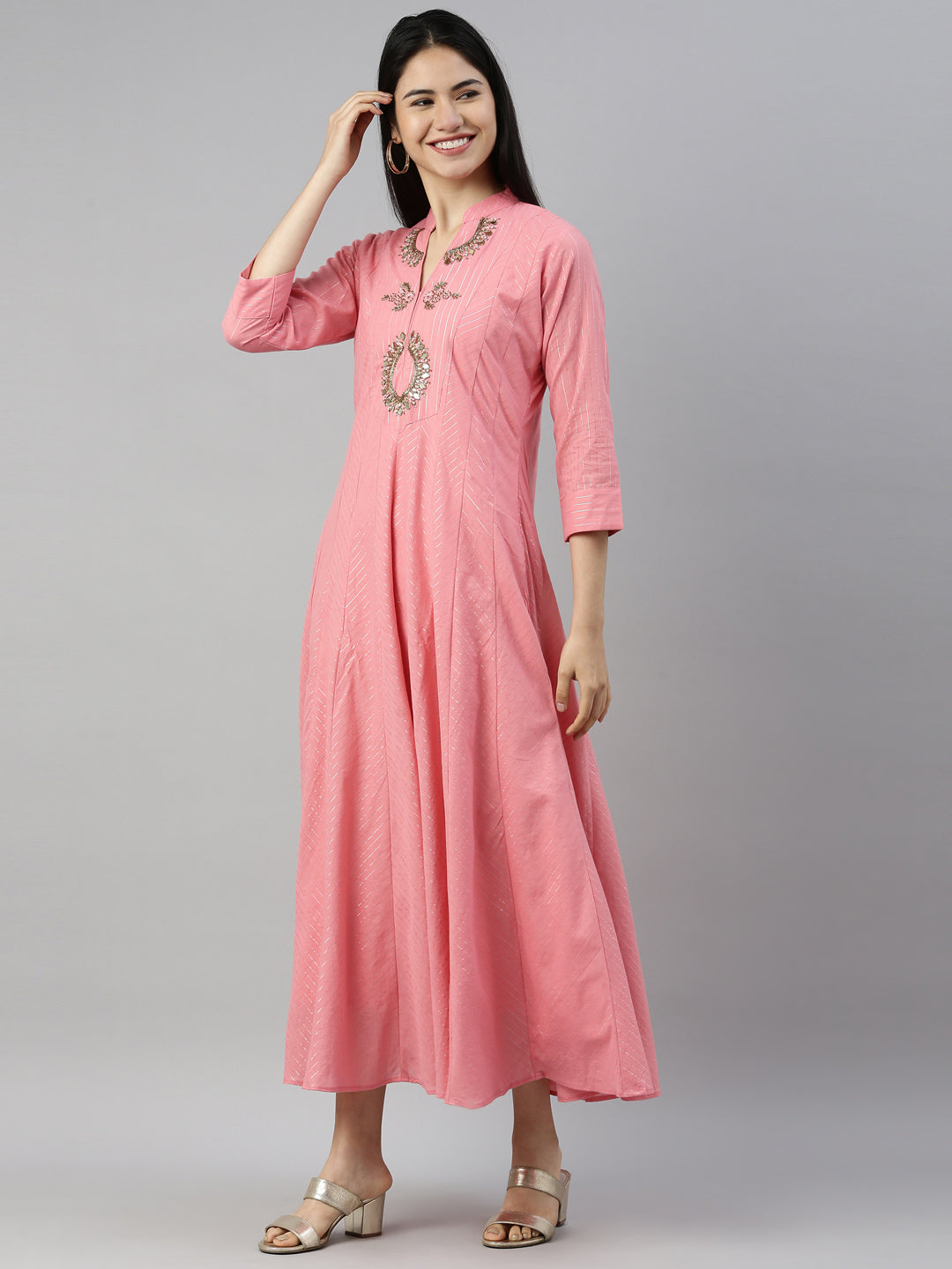 Neerus Pink polyester woven kurti - side view