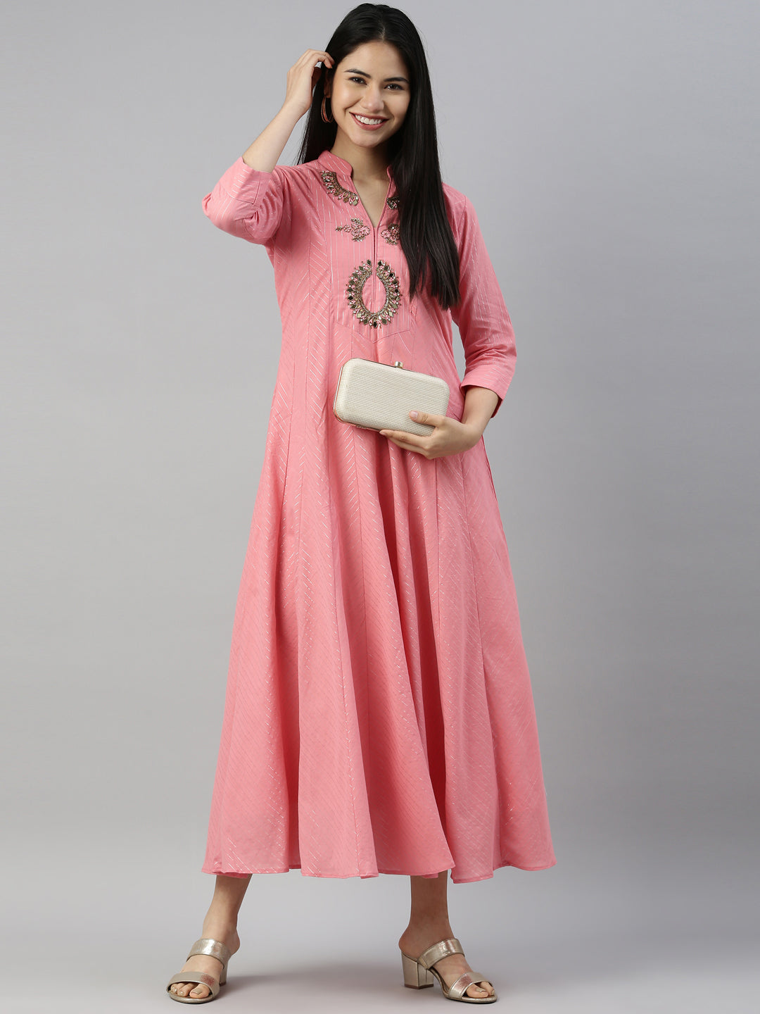 Neerus Pink polyester woven kurti - detail view 3