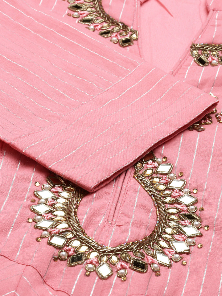 Neerus Pink polyester woven kurti - detail view 4