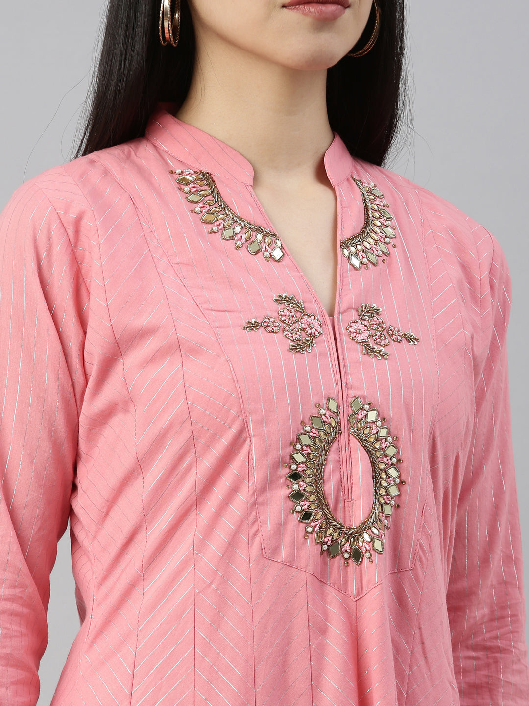 Neerus Pink polyester woven kurti - detail view 6