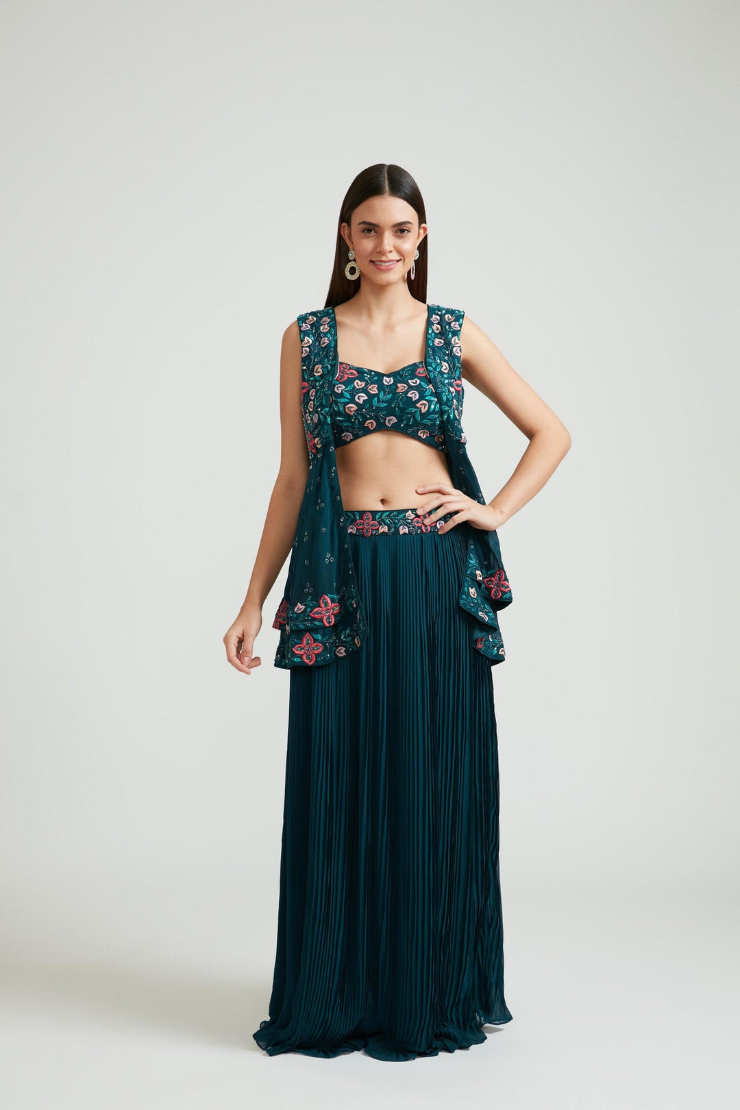 Neerus Blue Georgette Printed Kurta Set - front view