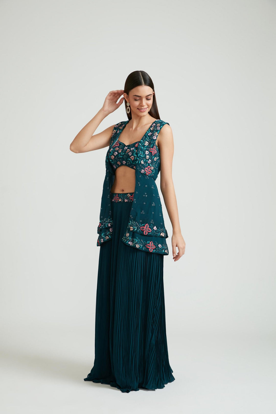 Neerus Blue Georgette Printed Kurta Set - back view