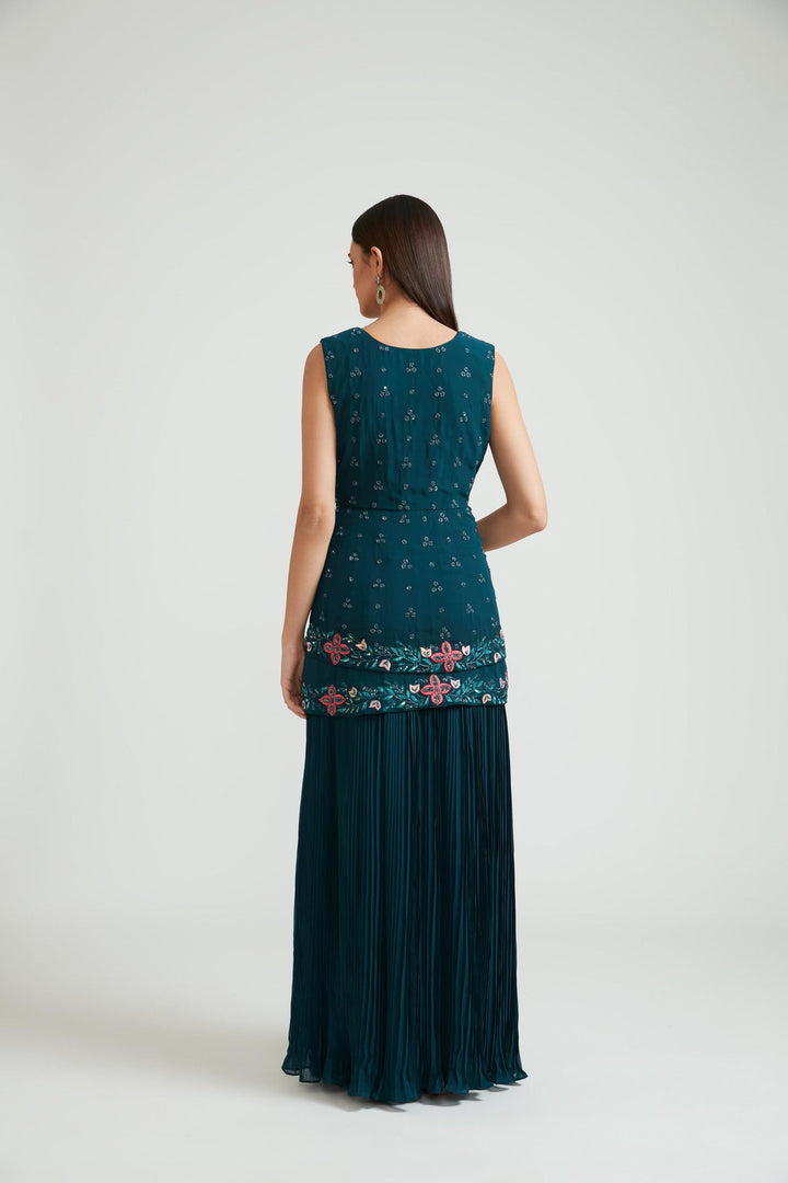 Neerus Blue Georgette Printed Kurta Set - side view