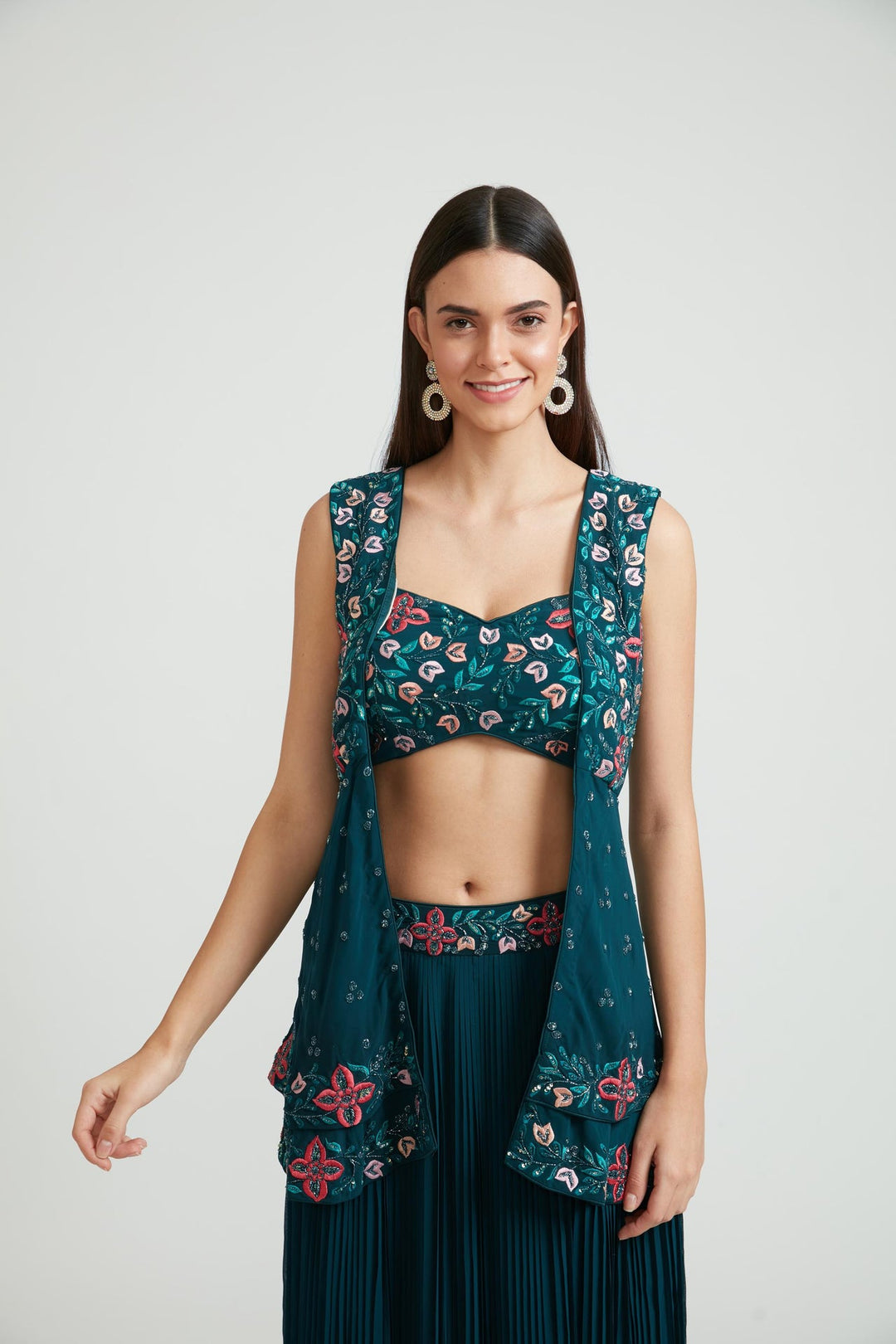 Neerus Blue Georgette Printed Kurta Set - detail view 1