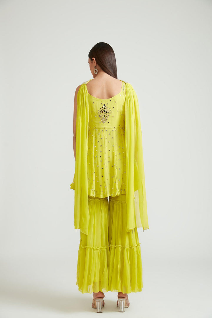 Neerus Yellow georgette embroidered anarkali suit set - detail view 1