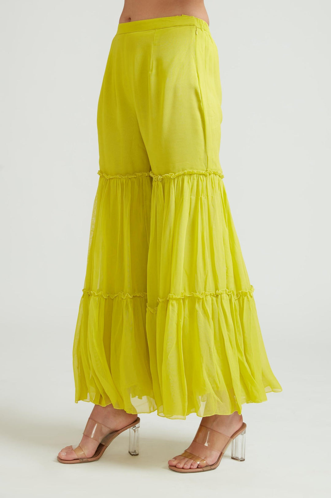 Neerus Yellow georgette embroidered anarkali suit set - detail view 2