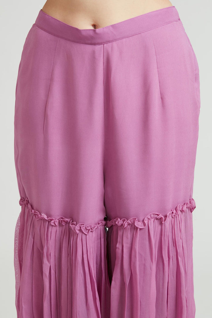 Neerus Purple georgette embroidered anarkali suit set - detail view 2