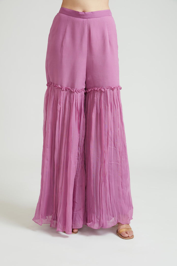 Neerus Purple georgette embroidered anarkali suit set - detail view 3