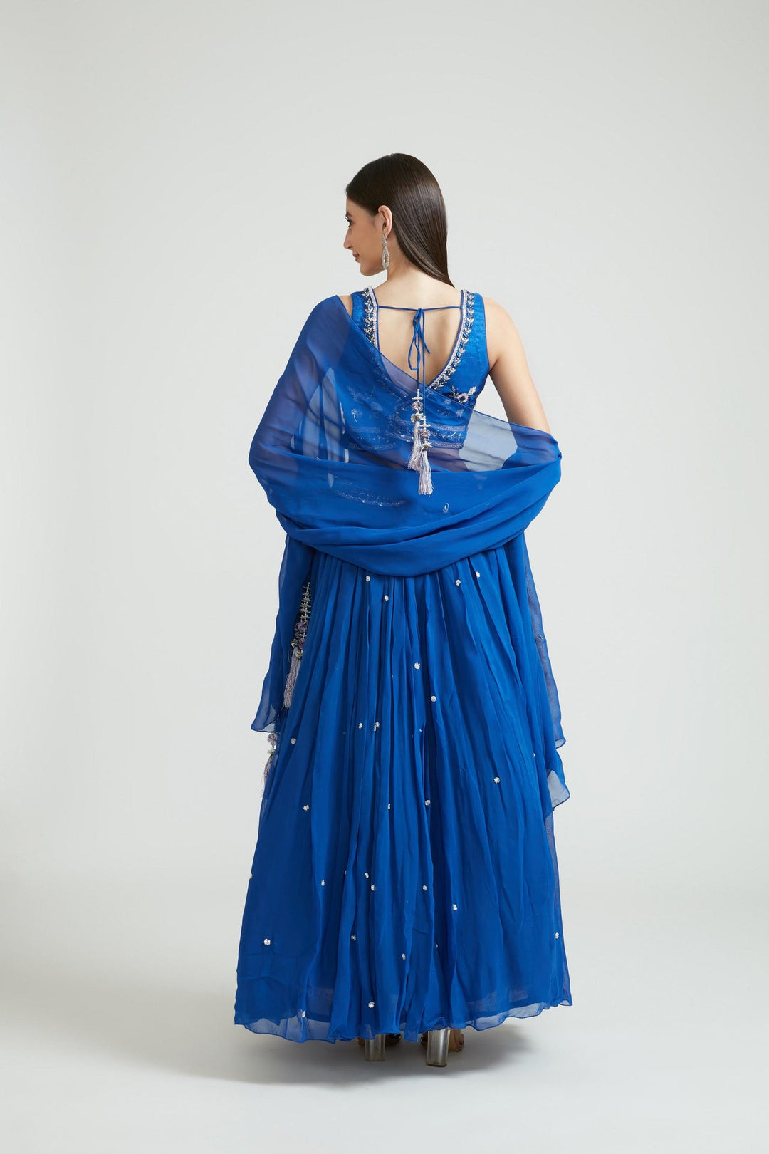 Neerus Blue Georgette Embellished Lehenga Choli - side view