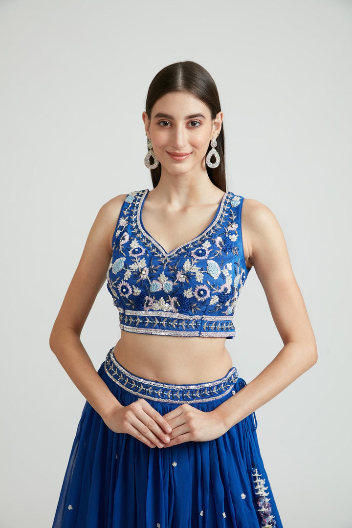 Neerus Blue Georgette Embellished Lehenga Choli - detail view 1