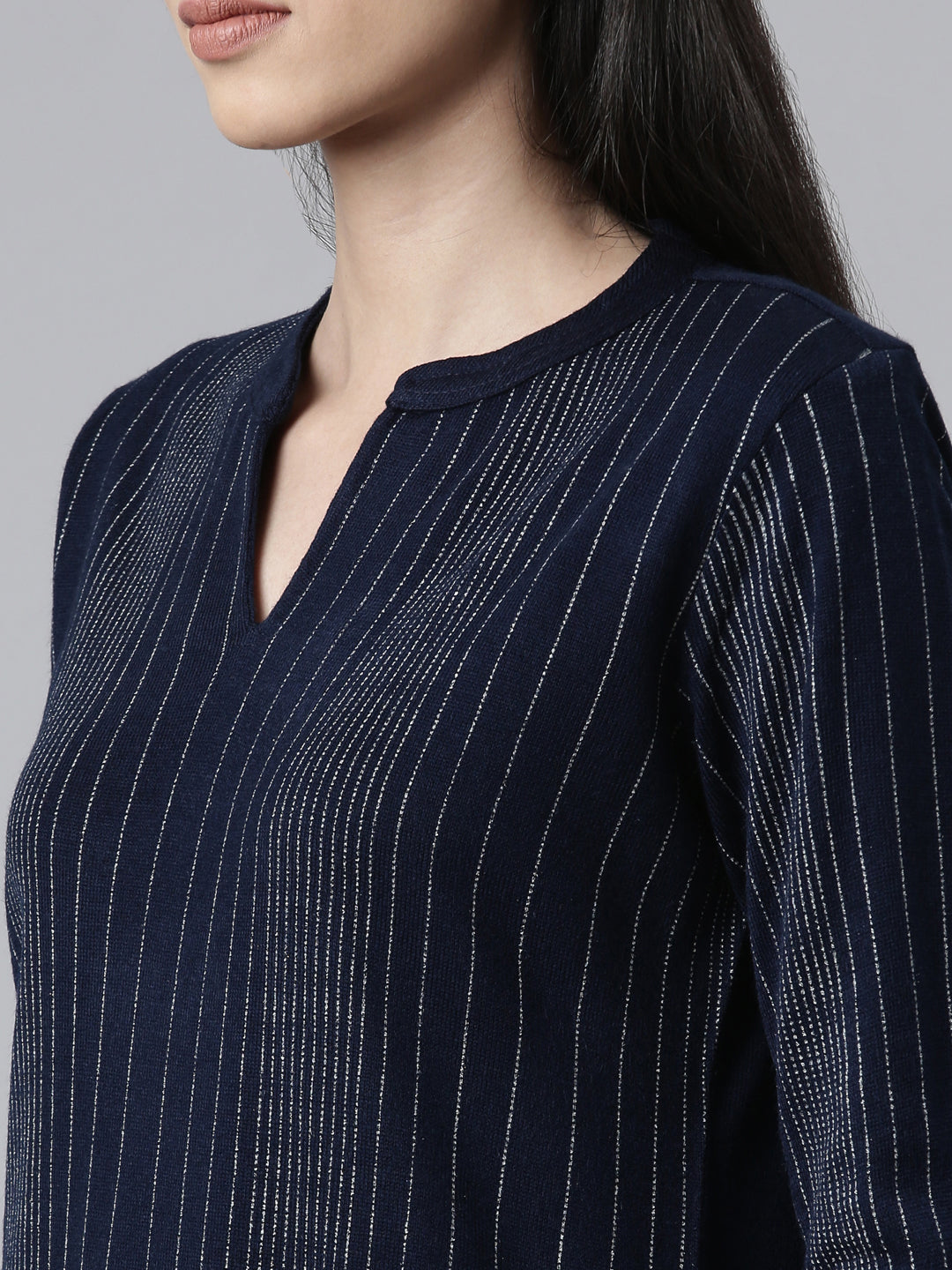 Neerus Blue acrylic embellished kurta striped - detail view 1