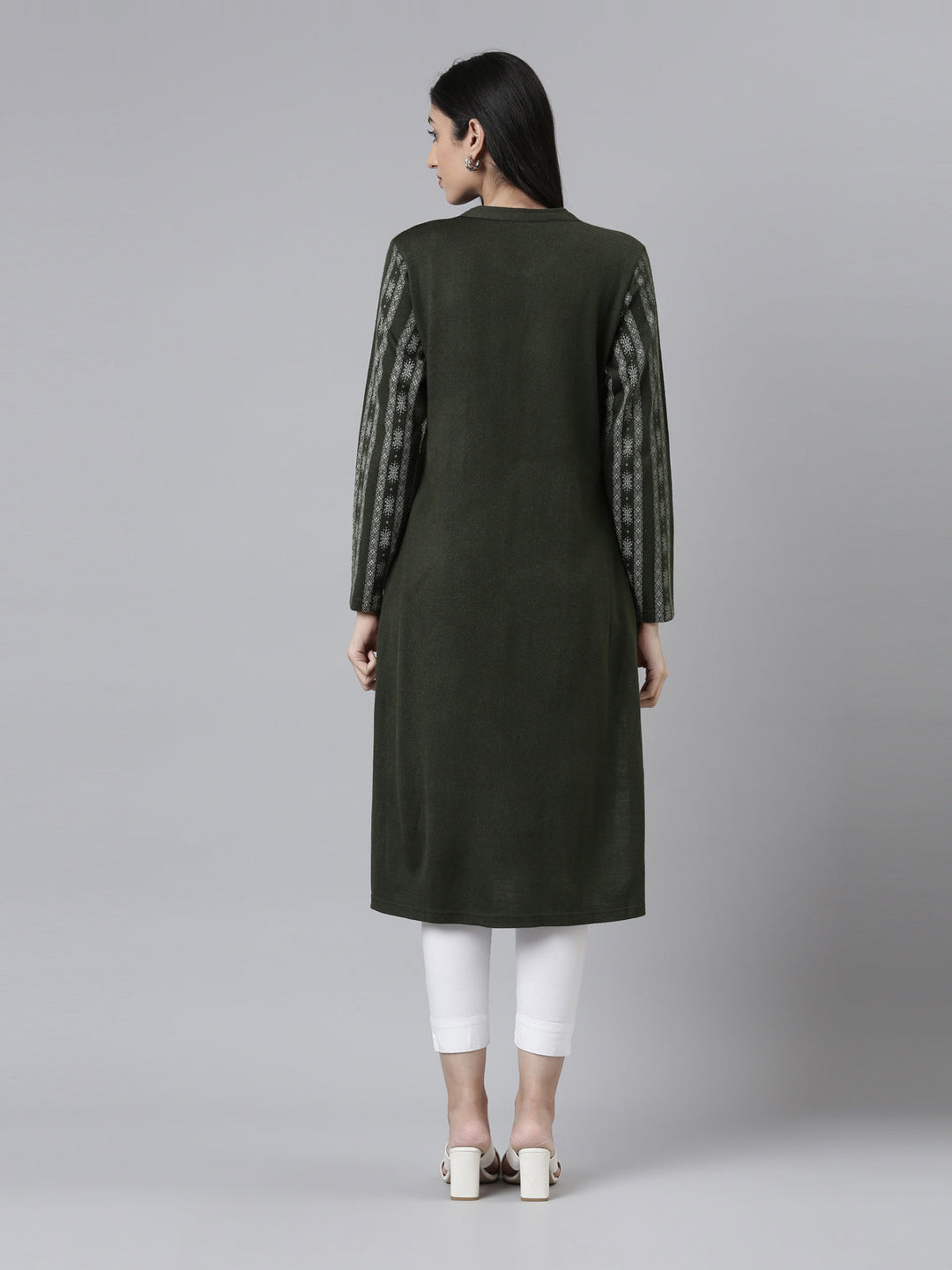 Neerus Acrylic printed ethnic straight kurti band collar - side view