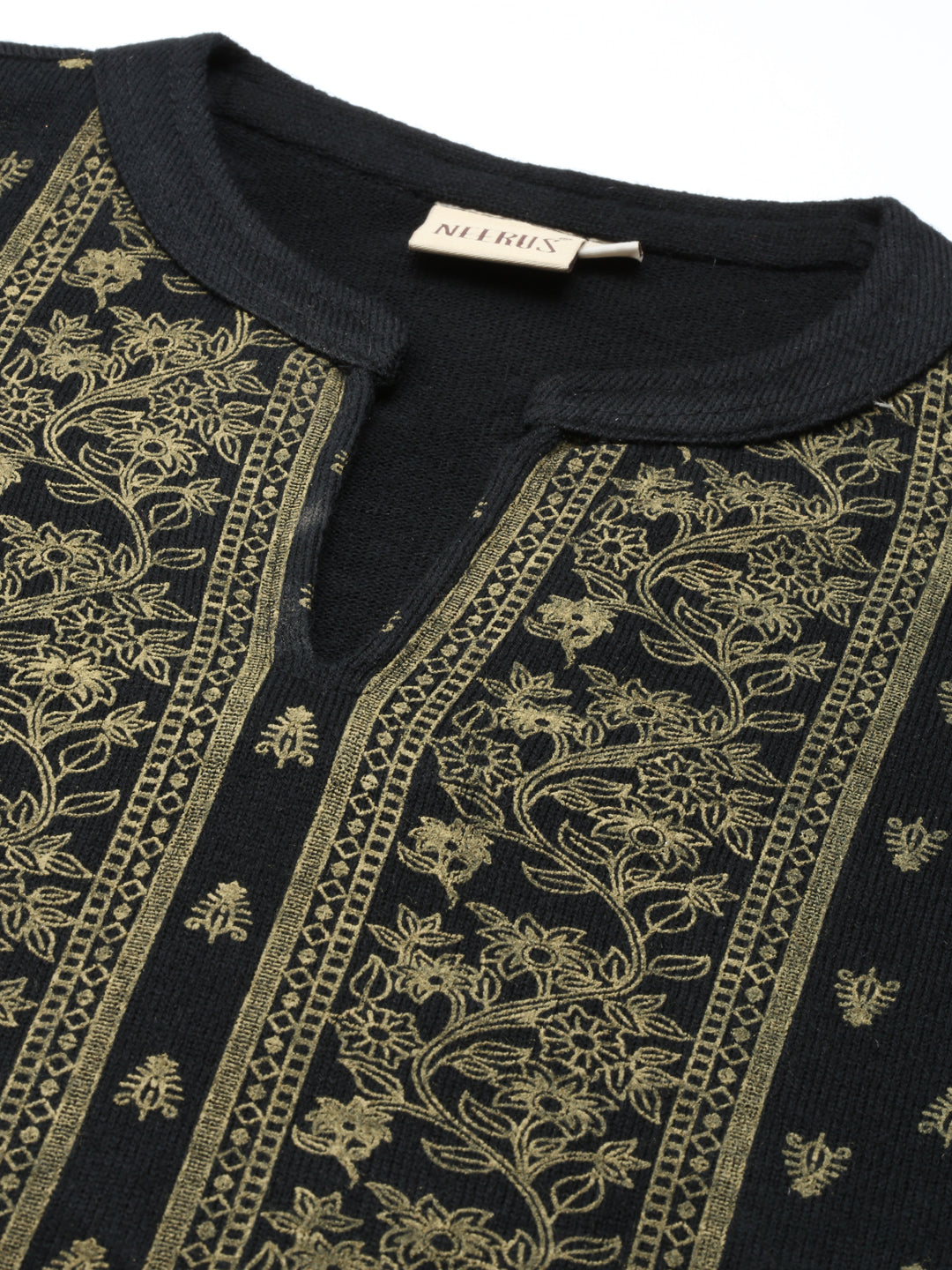 Neerus Multi acrylic printed straight kurta band collar - detail view 1