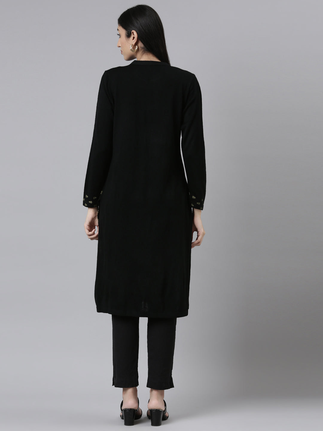 Neerus Multi acrylic printed straight kurta band collar - side view