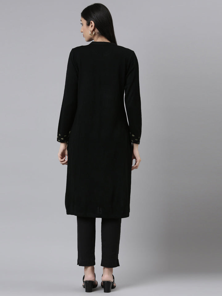 Neerus Multi acrylic printed straight kurta band collar - side view