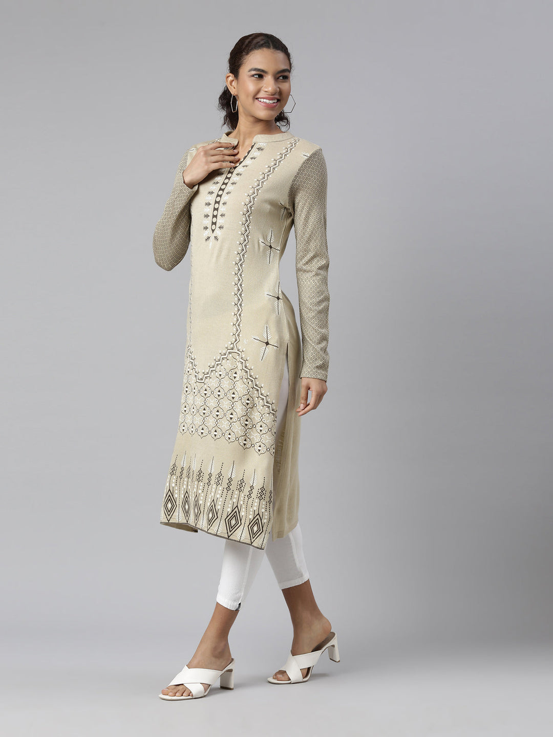 Neerus Brown acrylic printed kurti - detail view 2