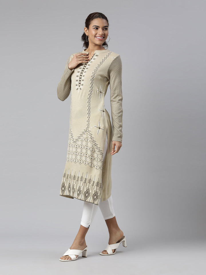 Neerus Brown acrylic printed kurti - detail view 2