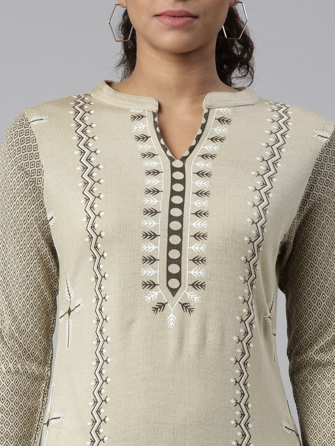 Neerus Brown acrylic printed kurti - detail view 1