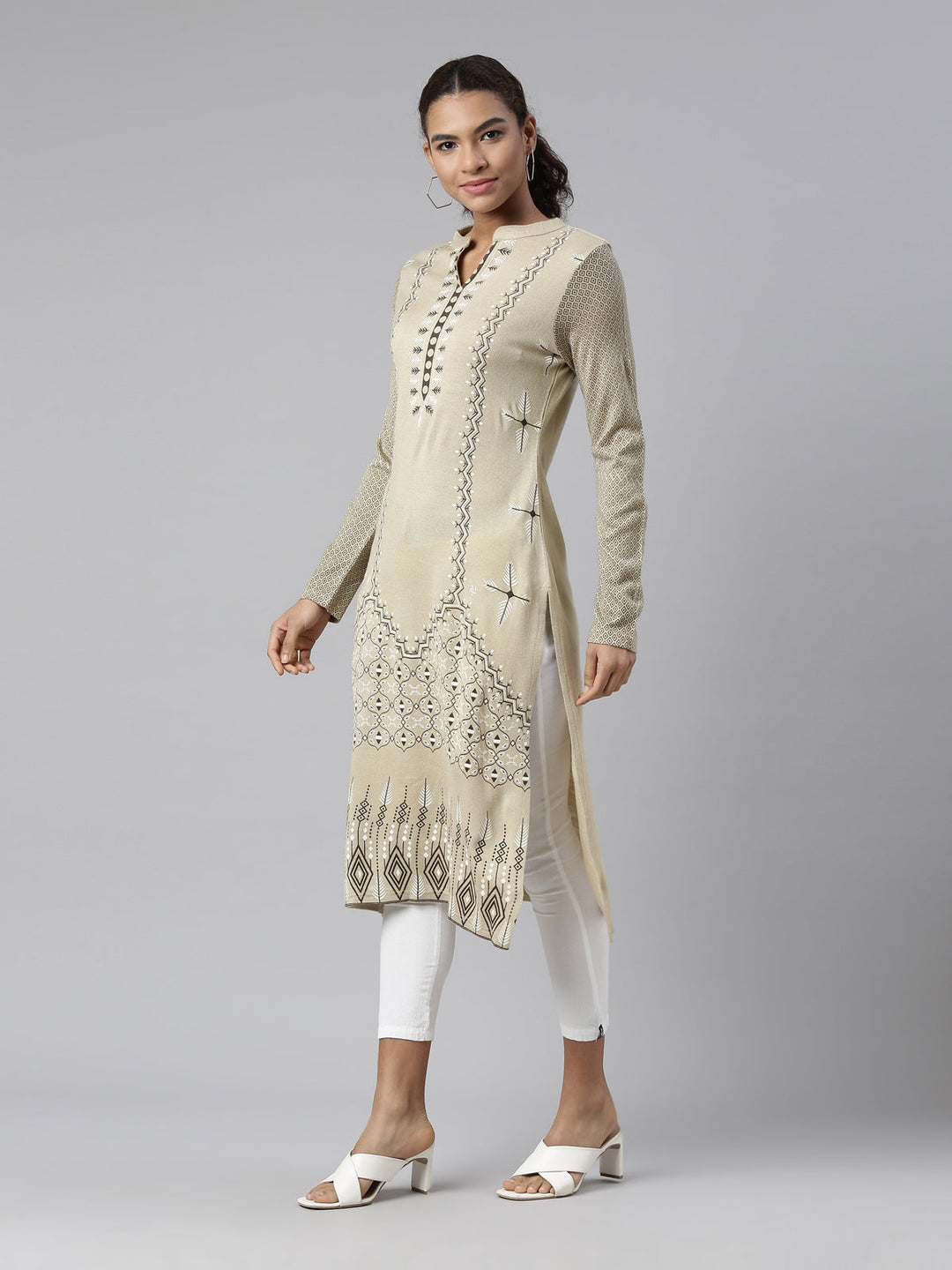 Neerus Brown acrylic printed kurti - back view
