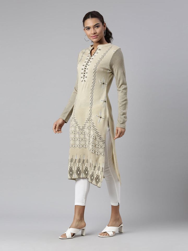 Neerus Brown acrylic printed kurti - back view