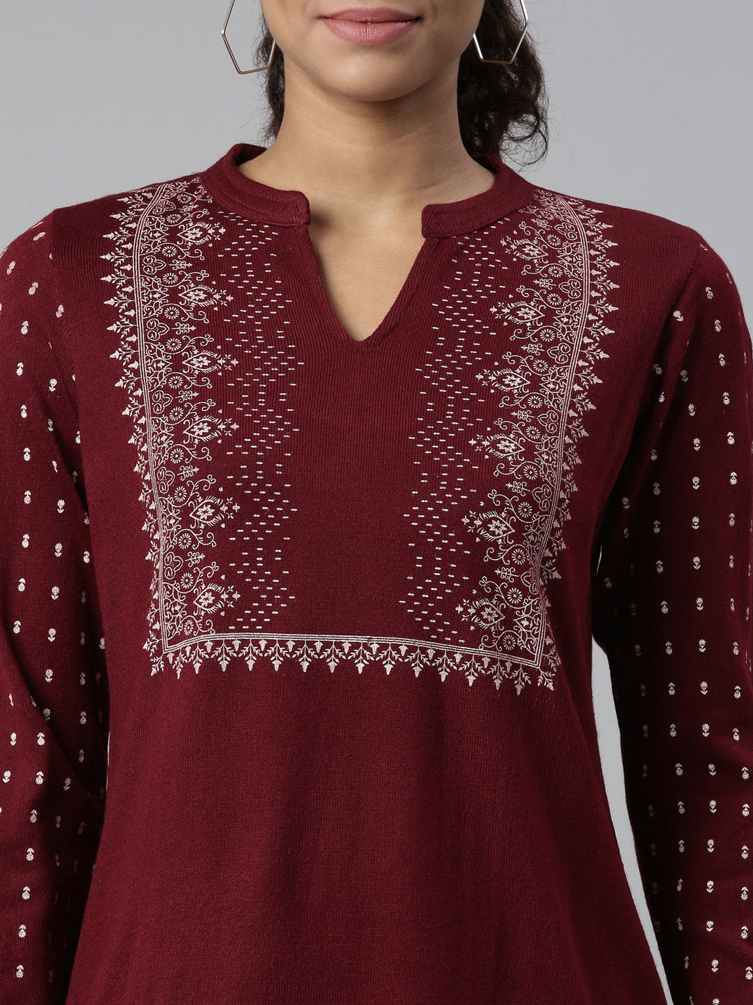 Neerus Maroon acrylic printed kurti - detail view 1