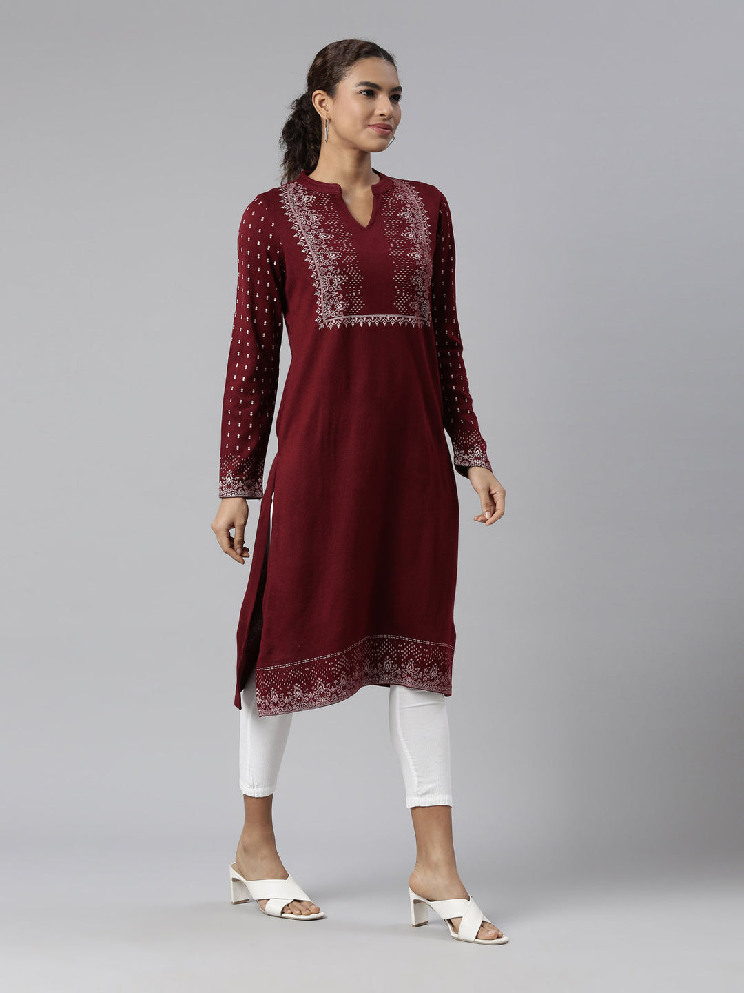 Neerus Maroon acrylic printed kurti - detail view 2