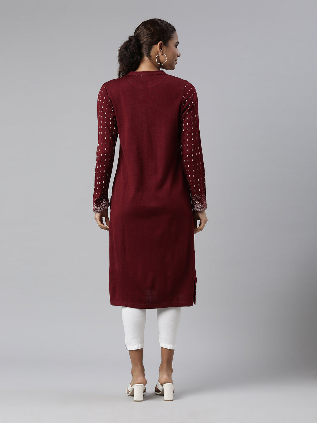 Neerus Maroon acrylic printed kurti - side view