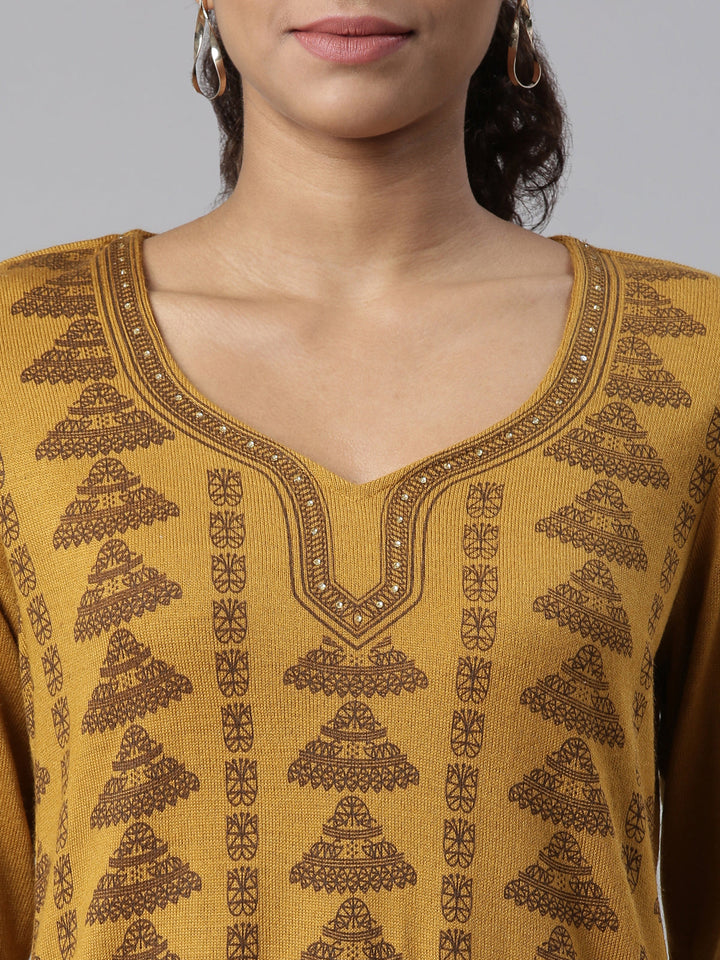 Neerus Yellow acrylic printed kurti - back view