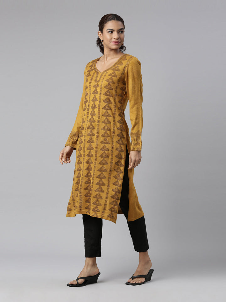 Neerus Yellow acrylic printed kurti - detail view 2