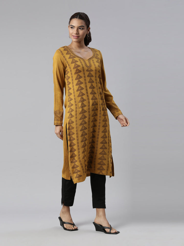 Neerus Yellow acrylic printed kurti - side view