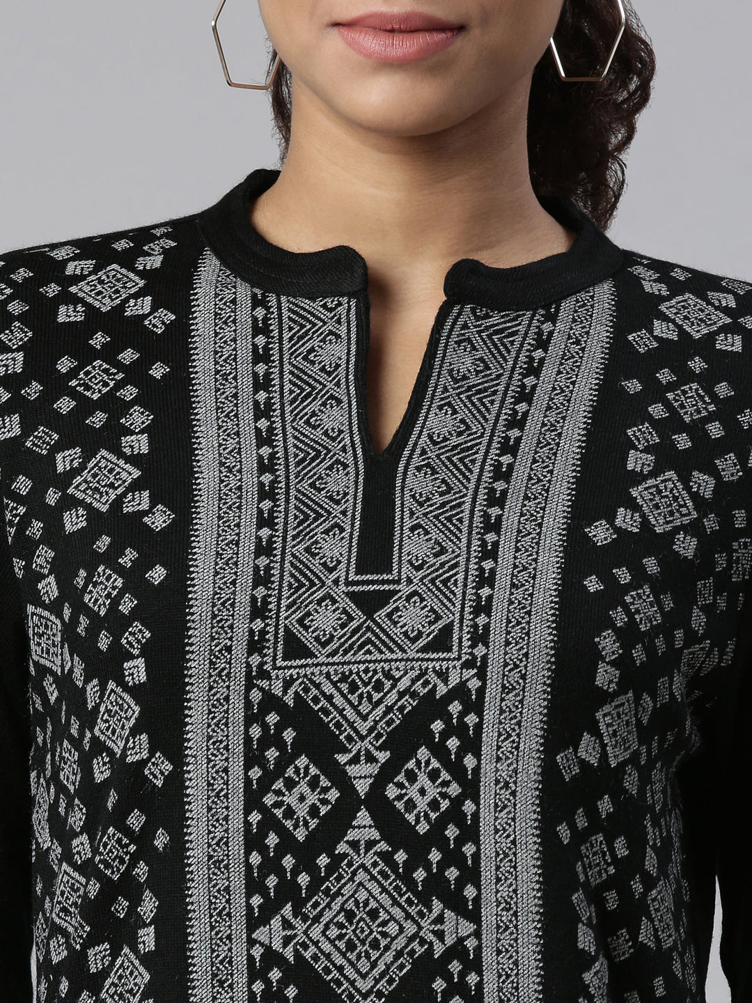 Neerus Black acrylic printed kurti - detail view 1