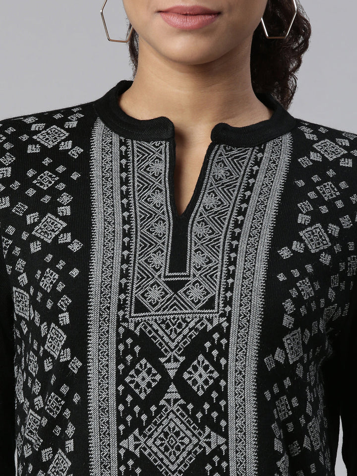 Neerus Black acrylic printed kurti - detail view 1