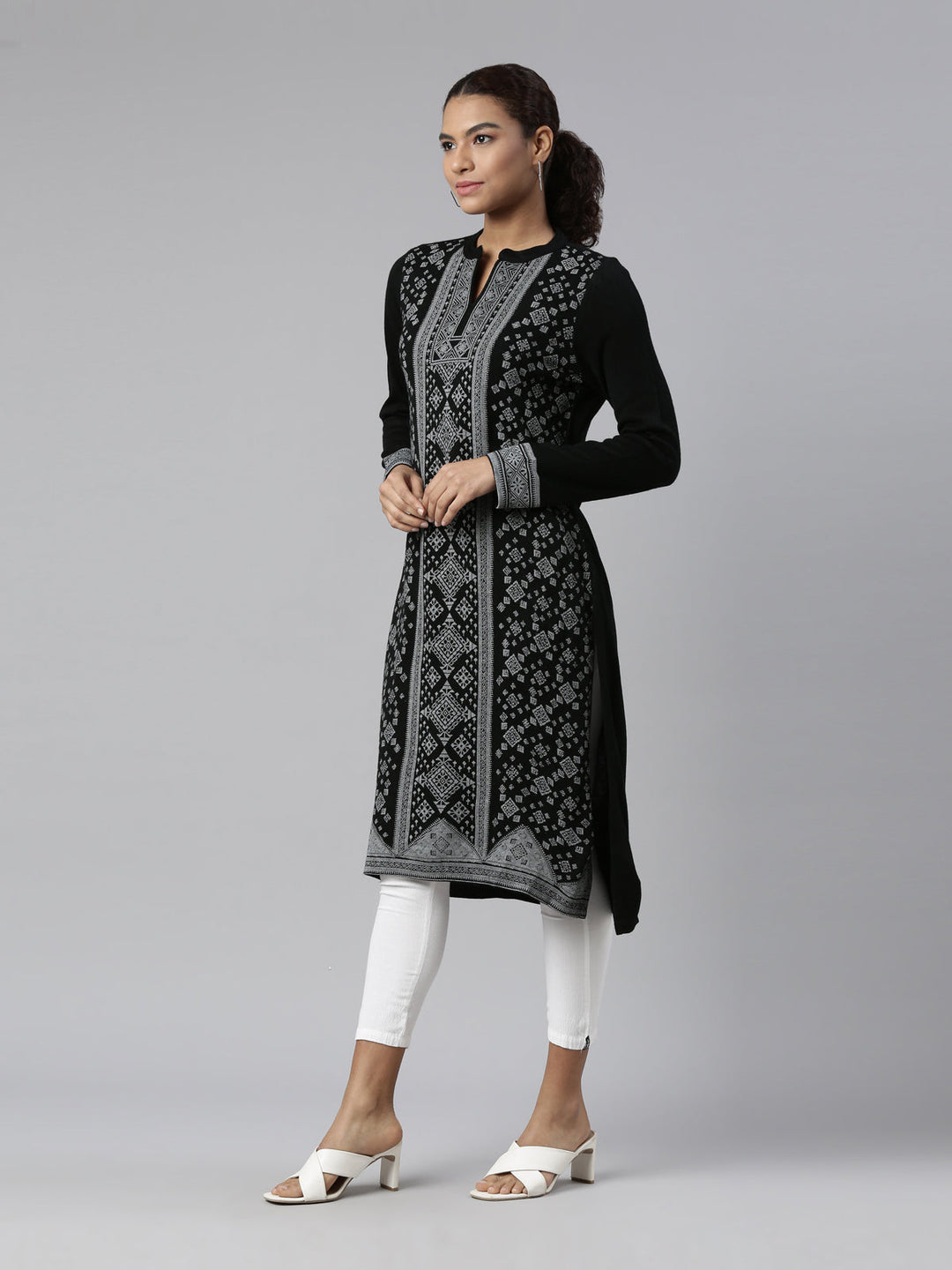 Neerus Black acrylic printed kurti - back view