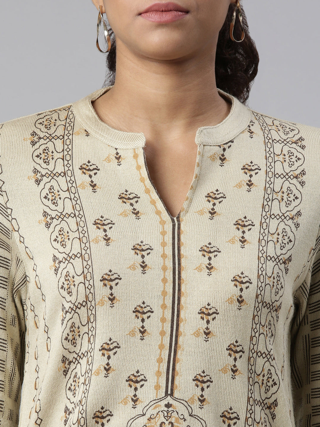 Neerus Acrylic printed ethnic kurti winter wear - detail view 1