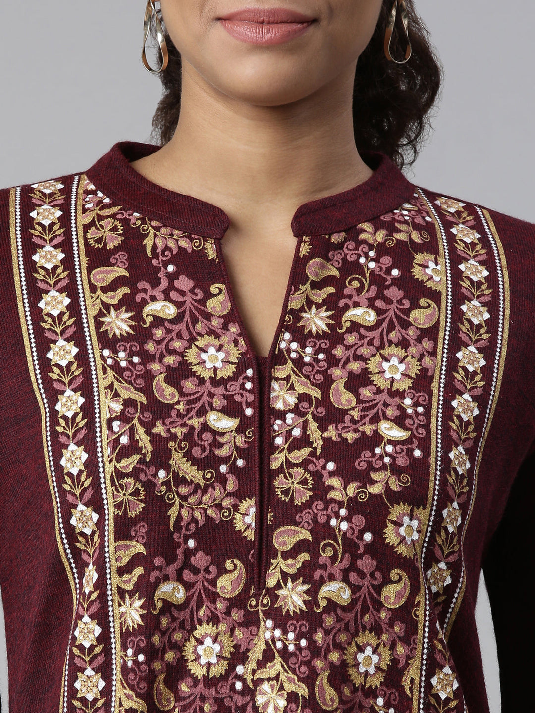 Neerus Pink acrylic thread embroidered kurti - detail view 1