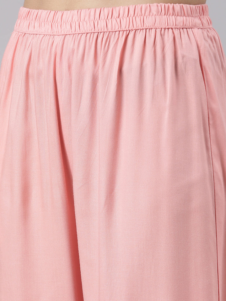 Neerus Pink printed kurta set with trouser and dupatta - detail view 2