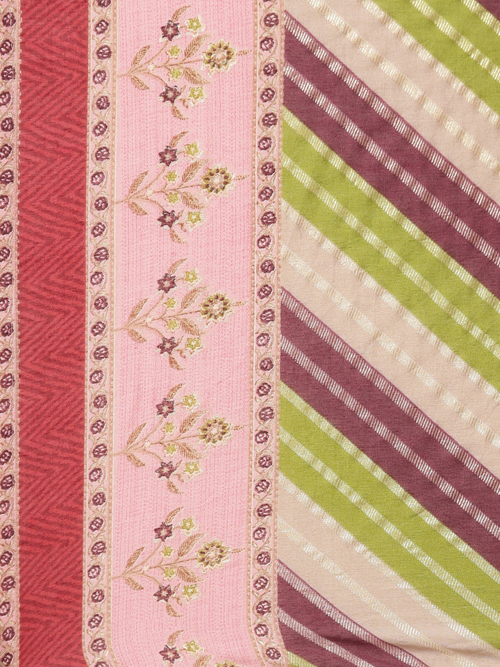Neerus Pink printed kurta set with trouser and dupatta - detail view 3