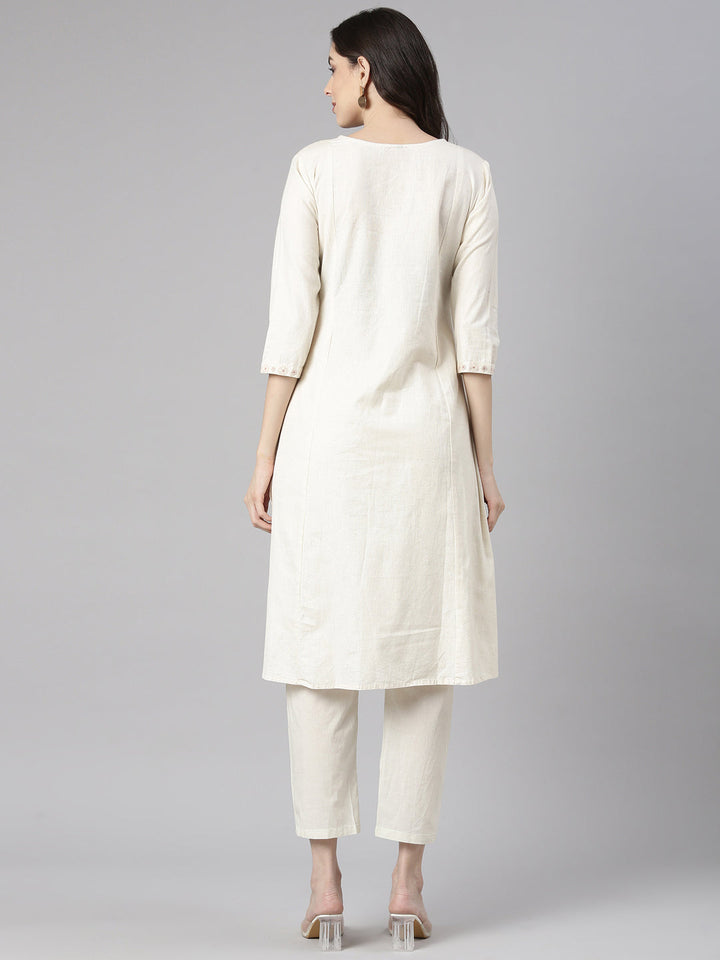 Neerus Cream Casual Solid Straight Kurtas