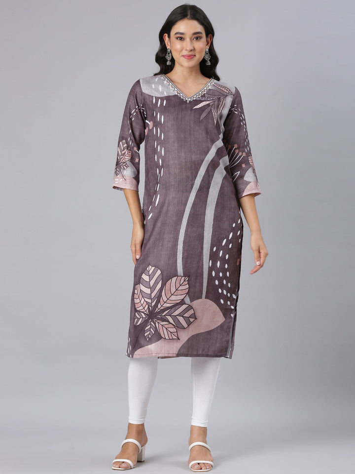 Neerus Grey Straight Casual Tribal Kurtas