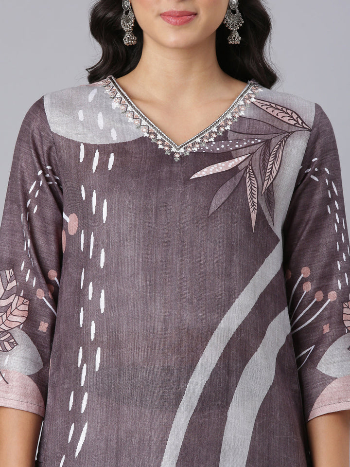 Neerus Grey Straight Casual Tribal Kurtas