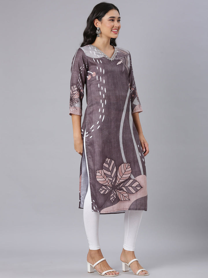 Neerus Grey Straight Casual Tribal Kurtas